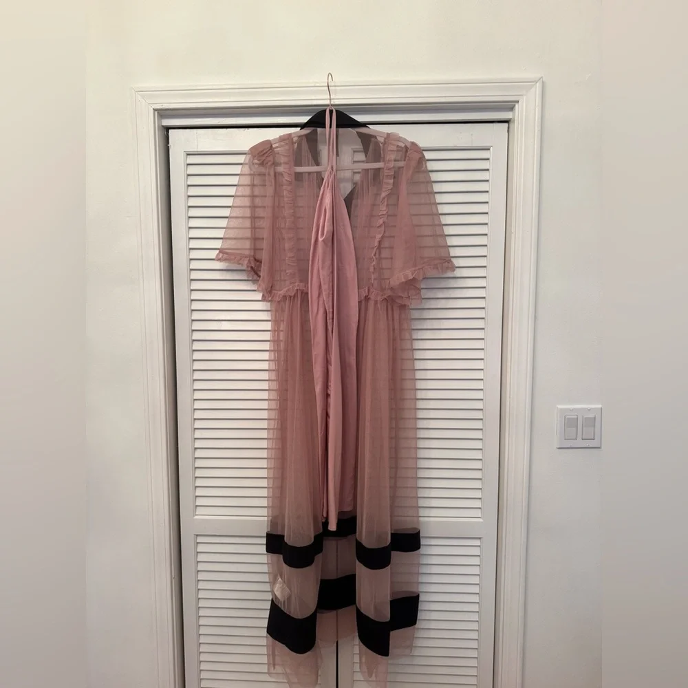 By Anthropologie Sheer Maxi Dress Color: Pink Size: M - Picture 4 of 6